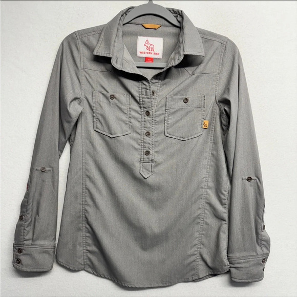 Western Rise - Tomboy Shirt Women's XS Gray Long Sleeve Popover Collared - Picture 1 of 8